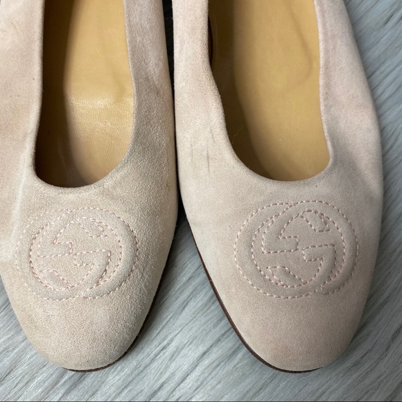 GUCCI Ballet Flats Blush Pink Suede GG Logo - Picture 2 of 7